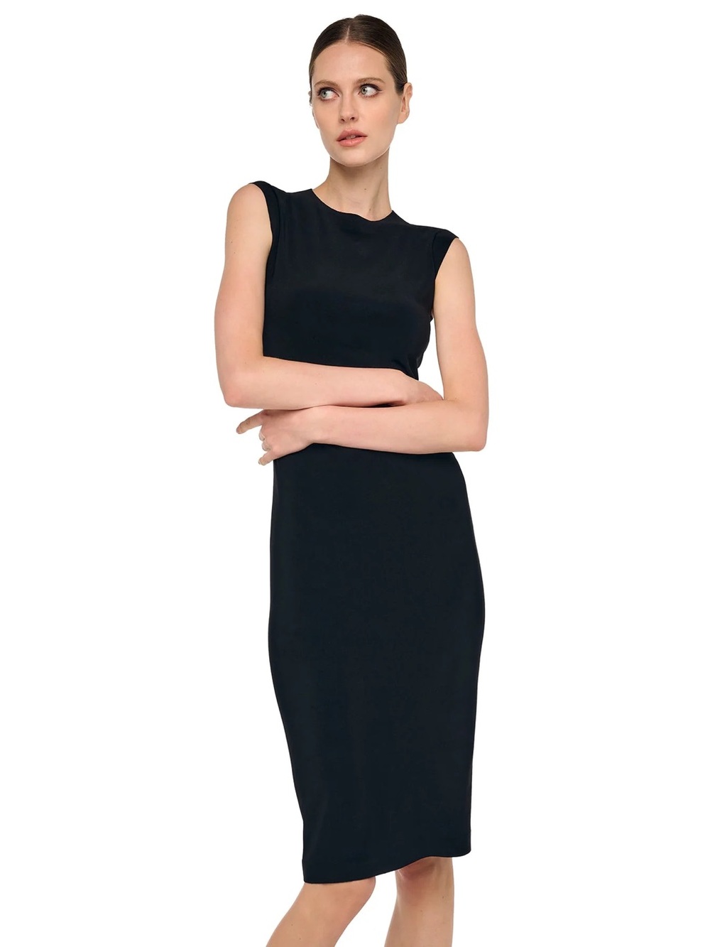 NEW Norma Kamali Boat Neck Knee Length Black Dress XL